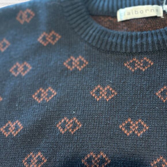 Vtg Claiborne Sweater Mens XL Navy Red Geometric Grandpa Knit Hong Kong 90s - Picture 5 of 8